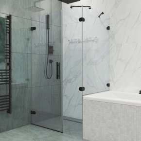 LUX SQUARE GK-003AV-CH02 черный матовый стекло выбеленное левое открывание двери