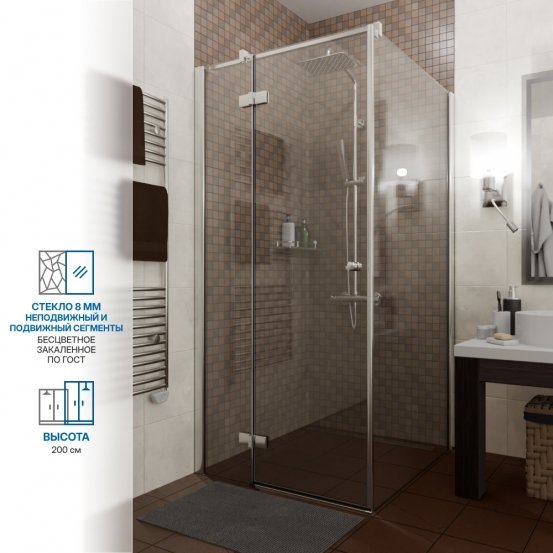 Инфографика 1 Q35 хром блестящий стекло бесцветное левое открывание двери