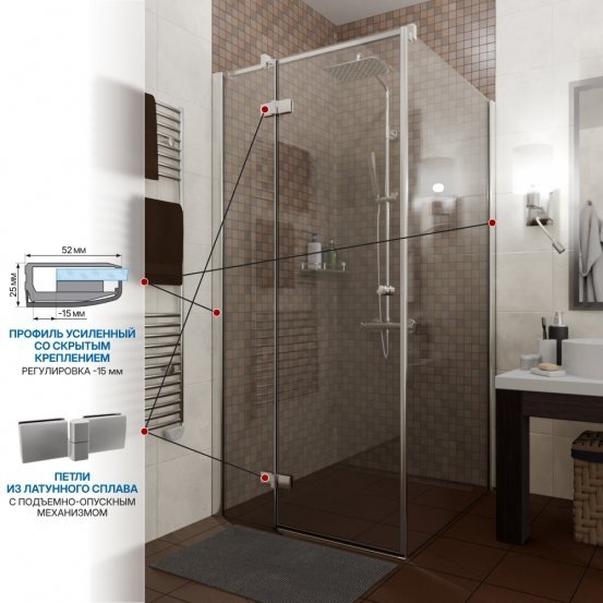 Инфографика 3 Q35 хром блестящий стекло бесцветное левое открывание двери