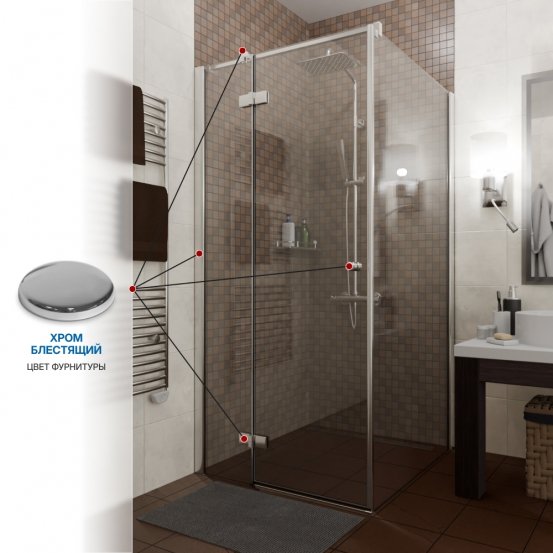 Инфографика 4 Q35 хром блестящий стекло бесцветное левое открывание двери