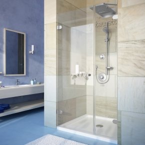 LUX DOOR GK-002B хром матовый стекло выбеленное левое открывание двери